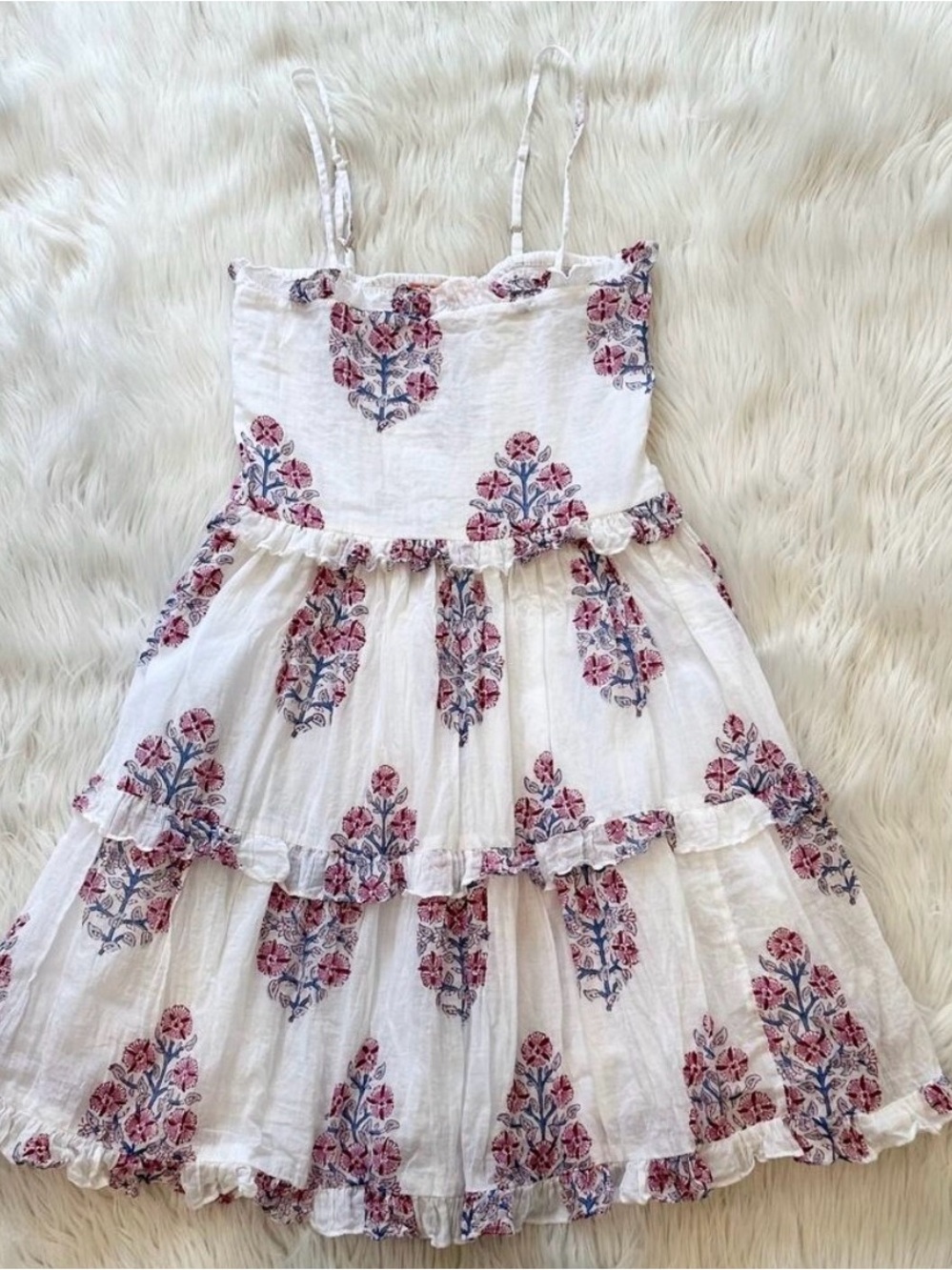 Opalhouse White Tiered Sundress with Pink & Blue Floral Print